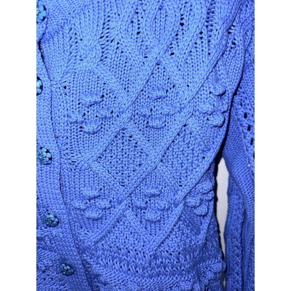 Anthropologie Heartloom Women's Sweater Size Small Blue‎ Flower Buttons - Picture 2 of 7
